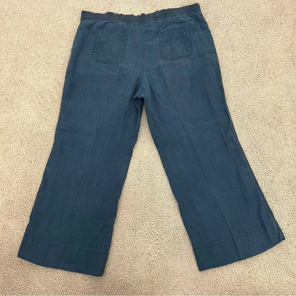 J Jill Pure Jill 100% Linen Wide Leg Blue Pants size large
